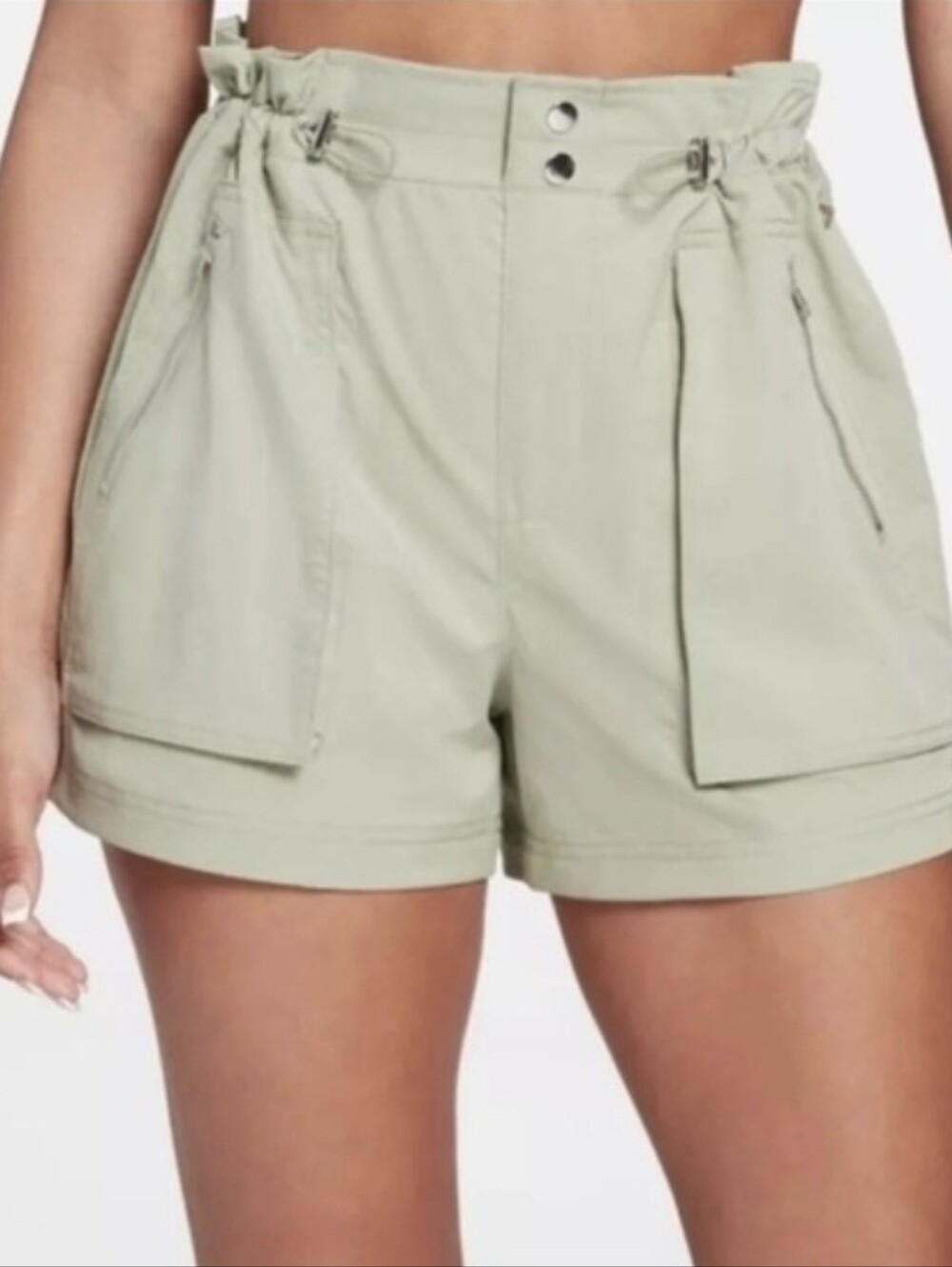 CALIA by Carrie Underwood High-Waist Paperbag Cargo Shorts in Sage